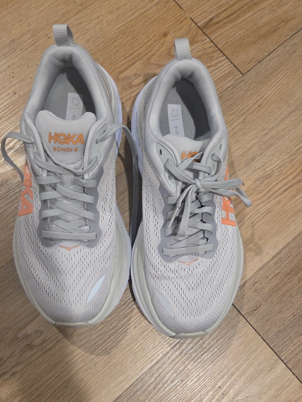 Hoka Bondi 8 Women’s Running Shoes - Light Gray with Peach Accents